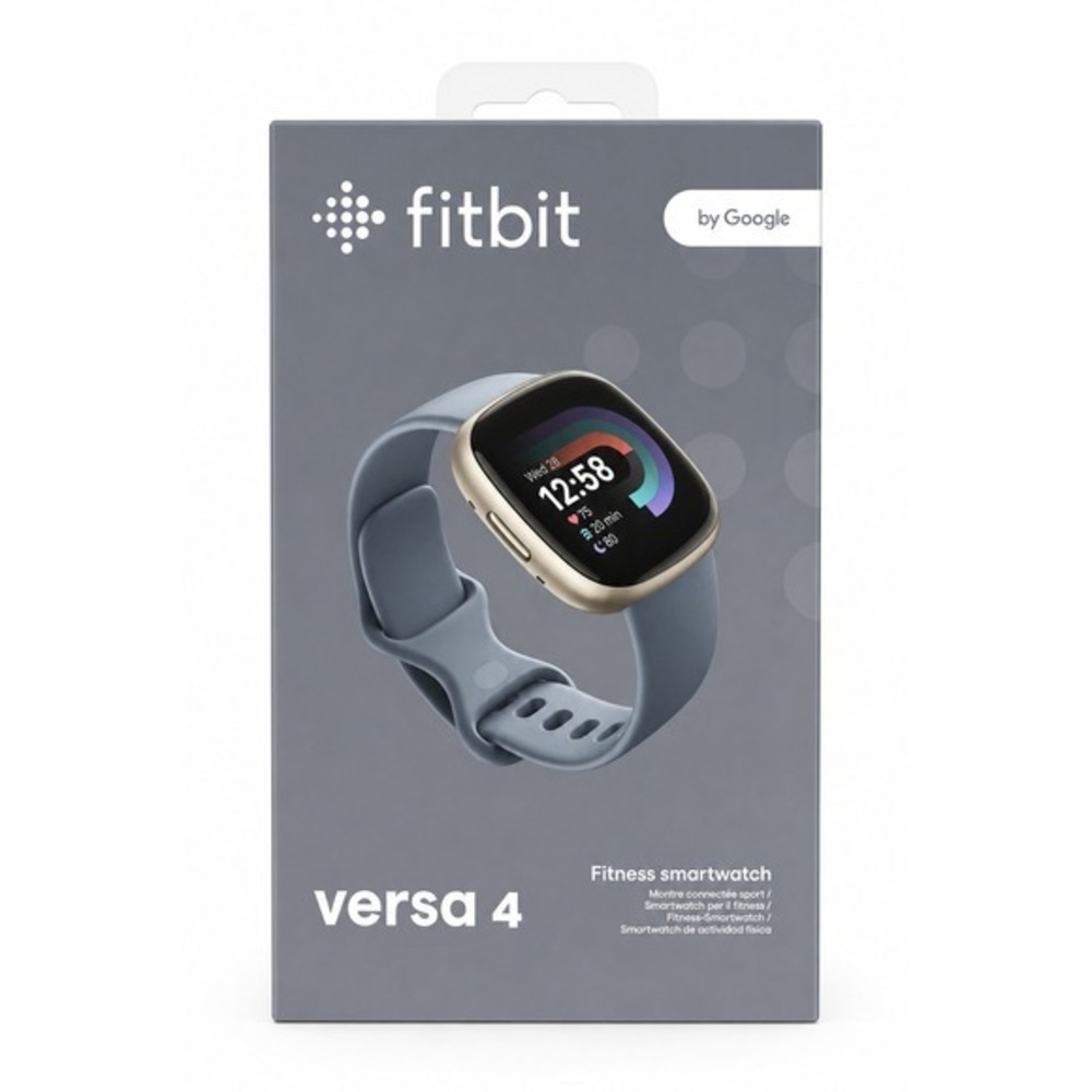 Fitbit Versa 4 Fitness Smartwatch Waterfall Blue Platinum Aluminum FB523